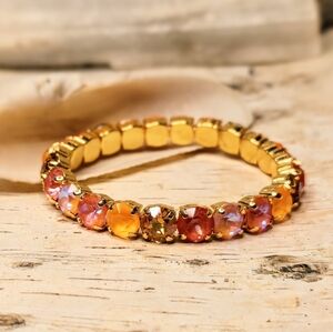 Orange Apricot Glaze Crystal Stretch Bracelet In Gold Plated